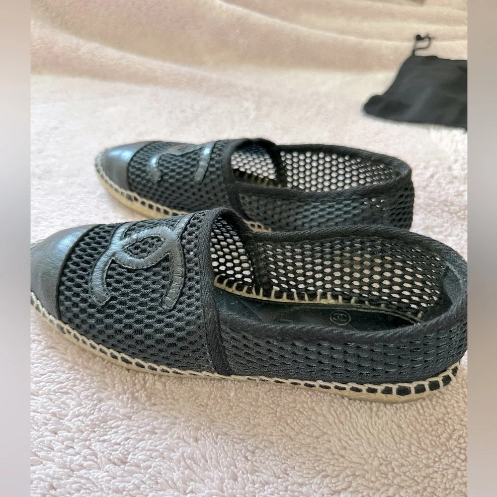 Authentic Chanel Mesh Espadrilles Sz 36 Black